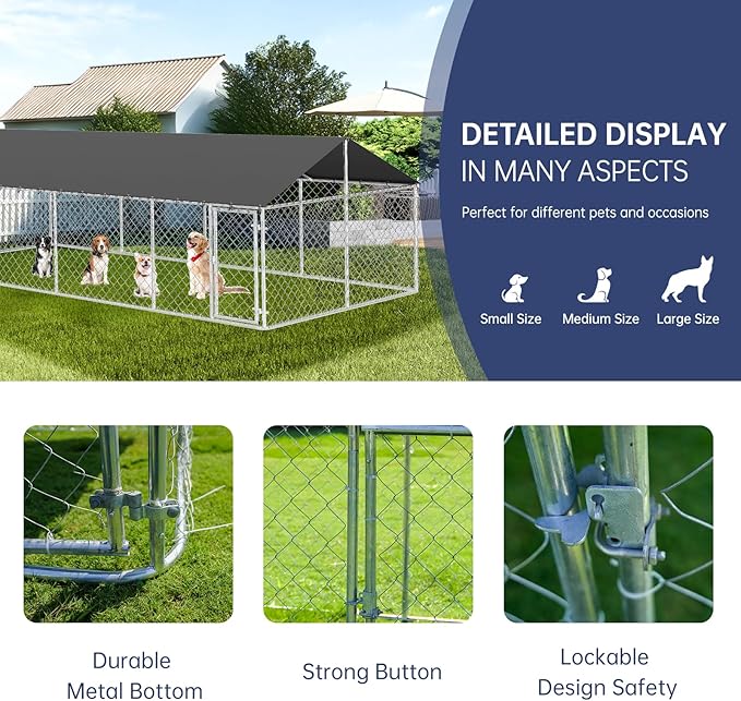 236"x 118" Outdoor Dog Enclosure Heavy Duty Dog Kennel House Mesh Dog Big Cage Pet Kennel Steel Fence with Secure Lock