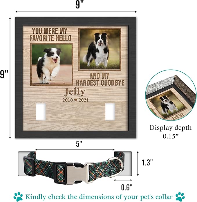 Personalized Pet Memorial Gifts for Dogs, Dog Memorial Gifts for Loss of Dog, Customized Dog Memorial Collar Picture Frame, Pet Loss Sympathy Gifts, Custom Cat Memorial Gifts Plaque