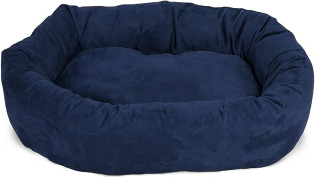 Majestic Pet 24 Inch Suede Calming Dog Bed Washable 24x19x7 (Inch) – Cozy Soft Round Donut Dog Bed with Spine Support for Dogs to Rest their Head - Round Pet Bed Small – Navy