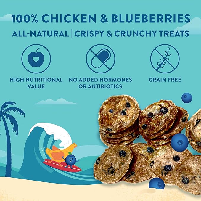 Chicken & Blueberry Chips – 2 Simple Ingredient Dog Treats, All Natural & Healthy Training Snacks for Small, Medium & Large Breeds, Puppies – High Protein, Made in USA 3oz