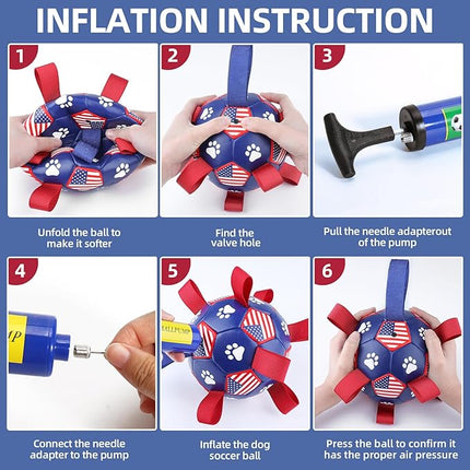 QDAN Dog Toys Soccer Ball with Straps, Durable Balls for Large Dogs, Beach Pool Dog Water Toy, Puppy Dog Birthday Gifts (8 Inch)