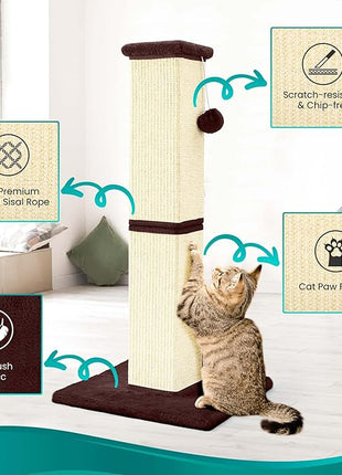Cat Scratching Post 32 Inch for Indoor Large Cats and Kitten, Nature Sisal Tall Cat Scratch Post, Sisal Cat Scratcher Improve Cat's Scratching Habits and Protect Your Furniture, Beige