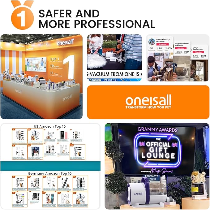 oneisall Dog Grooming Vacuum, Pet Grooming Vacuum with Clipper Nail Grinder, 1.5L Dust Cup Dog deshedding Vacuum Brush with 7 Pet Grooming Tools for Shedding Pet Hair, Home Cleaning(Purple)