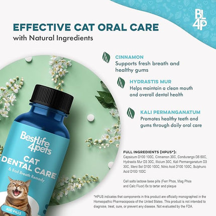 Cat Bad Breath & Oral Health Remedy, Natural Dental Care Cats Teeth, Mouth and Gums, Easy to Use Daily Supplement for Stomatitis, Gingivitis, Plaque & Tartar Control for Cats, 800 Small Pills