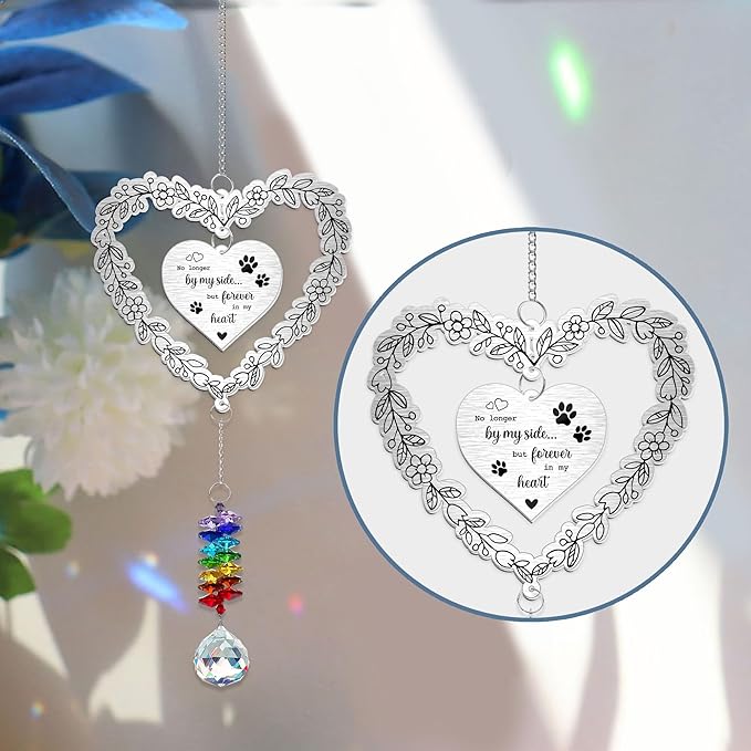 Personalized Dog Memorial Aluminum Suncatcher Ornament – No Longer by My Side But Forever in My Heart – Custom Pet Portrait Remembrance Gift for Dog Loss, Pet Memorial Decor