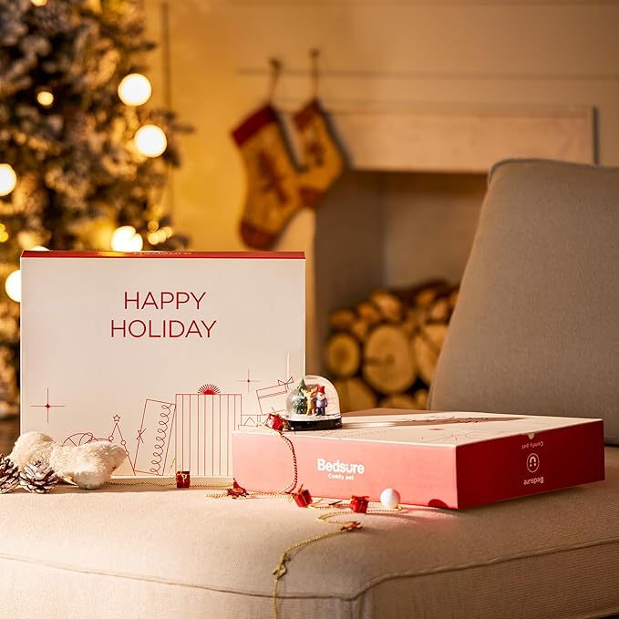 Bedsure Cat Beds for Indoor Cats - Large Cat Cave for Pet Cat House with Fluffy Ball Hanging and Scratch Pad, Foldable Cat Hideaway, 16.5x16.5x13 inches,Red