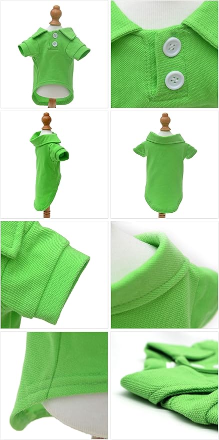 lovelonglong Basic Dog Polo Shirts Premium Cotton, Polo T-Shirts for Large Medium Small Dogs with a Two-Button Collar Blank Color Green XS