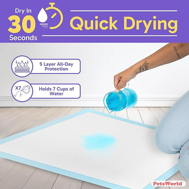 PETSWORLD 2XL Puppy Pads, 28x44 Inch, 200 Count| Ultra-Absorbent, Leak-Proof Dog Pee Pads for Potty Training