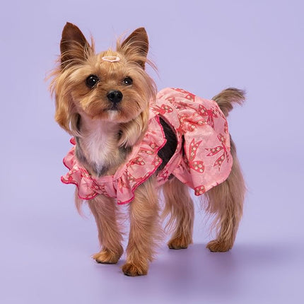 Fitwarm Ruffle Sleeves Bowknot Dog Dress, Birthday Clothes for Small Dogs Girl, Pet Outfit, Pink, XS
