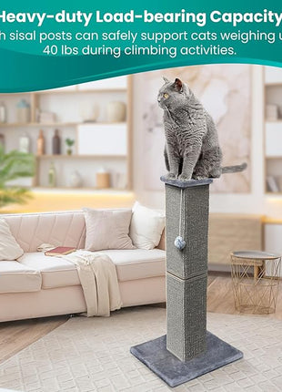 Cat Scratching Post 32 Inch for Indoor Large Cats and Kitten, Nature Sisal Tall Cat Scratch Post, Sisal Cat Scratcher Improve Cat's Scratching Habits and Protect Your Furniture, Dark Grey
