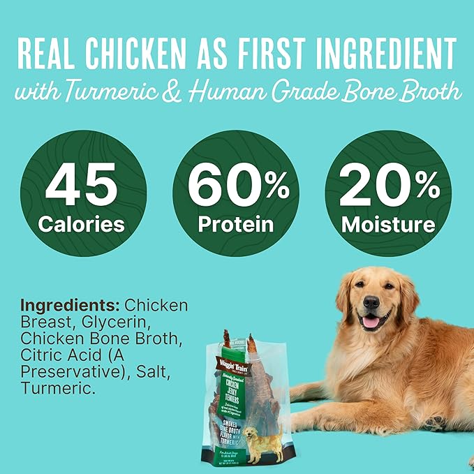Waggin' Train Smoked Chicken Jerky Tenders with Turmeric and Bone Broth for Dogs - 12 oz. Pouch - Grain Free, High Protein, Limited Ingredient Dog Treat