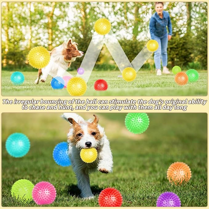 12 Pcs 4.5 in Squeaky Dog Toy Balls Spiky Dog Balls Chew for Teething Durable High Bounce TPR Fetch Toy 9 Colors Water Toy for Large Medium Dogs Aggressive Chewers Clean Teeth and Training