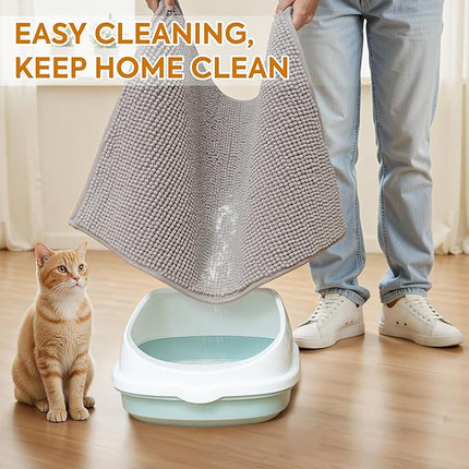 Pieviev Chenille Cat Litter Mat for Litter Box, 36"x30" Soft Ultra Absorbent Mat, Waterproof & Non-Slip, Easy to Clean Litter Trapping Mat for Indoor Cats, Gray