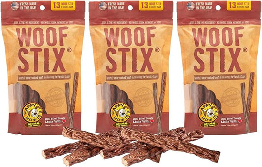 Happy Howie's Woof Stix - Healthy Dog Treats, Flavorful Slow Cooked Beef Stick, Natural Ingredients, Hormone Free - Beef, (Pack of 3)
