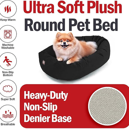 Majestic Pet 24 Inch Suede Calming Dog Bed Washable 24x19x7 (Inch) – Cozy Soft Round Donut Dog Bed with Spine Support for Dogs to Rest Their Head - Pet Bed Small – Black (2025)