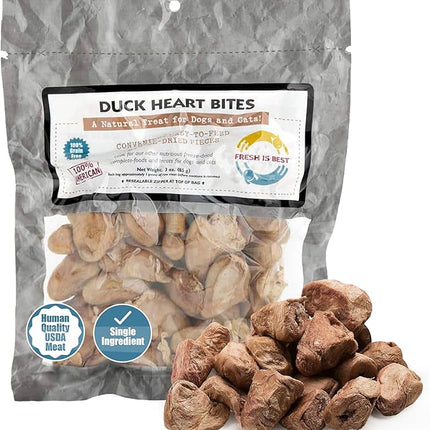 Fresh Is Best Freeze Dried Dog Treats – Raw Freeze Dried Cat Treats in Resealable Zipper Bag – High-Protein Duck Hearts for Dogs & Cats – Made in The USA