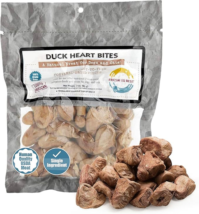 Fresh Is Best Freeze Dried Dog Treats – Raw Freeze Dried Cat Treats in Resealable Zipper Bag – High-Protein Duck Hearts for Dogs & Cats – Made in The USA