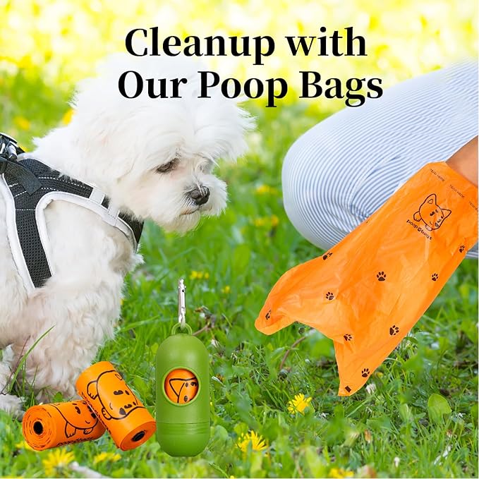 420 Counts Dog Poop Bags Rolls with Dispenser & Leash Clip, Scented Poop Bags for Dogs Waste, Extra Thick & Leak Proof for Poop Doggie Puppy Pet Waste, 9" x 13", Orange