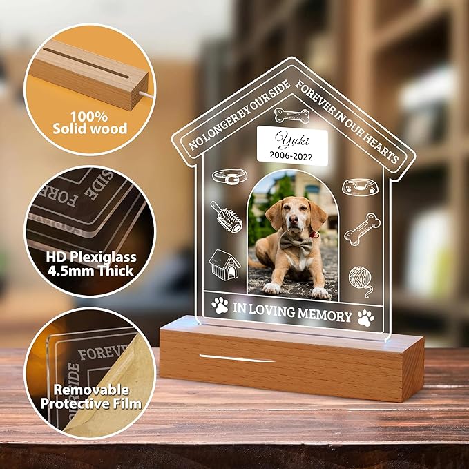 Pet Memorial Gifts for Dogs, Personalized Pet Memorial Night Lights, Dog Memorial Gifts for Loss of Dog, Loss of Dog Sympathy Gift, Dog Bereavement Remembrance Picture Frame