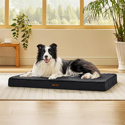 LE SURE Washable Dog Bed Cover Replacement - Large Size Plush Fleece Cover for Orthopedic Egg Crate Foam Pet Mat 36x27x3 Inches, Black