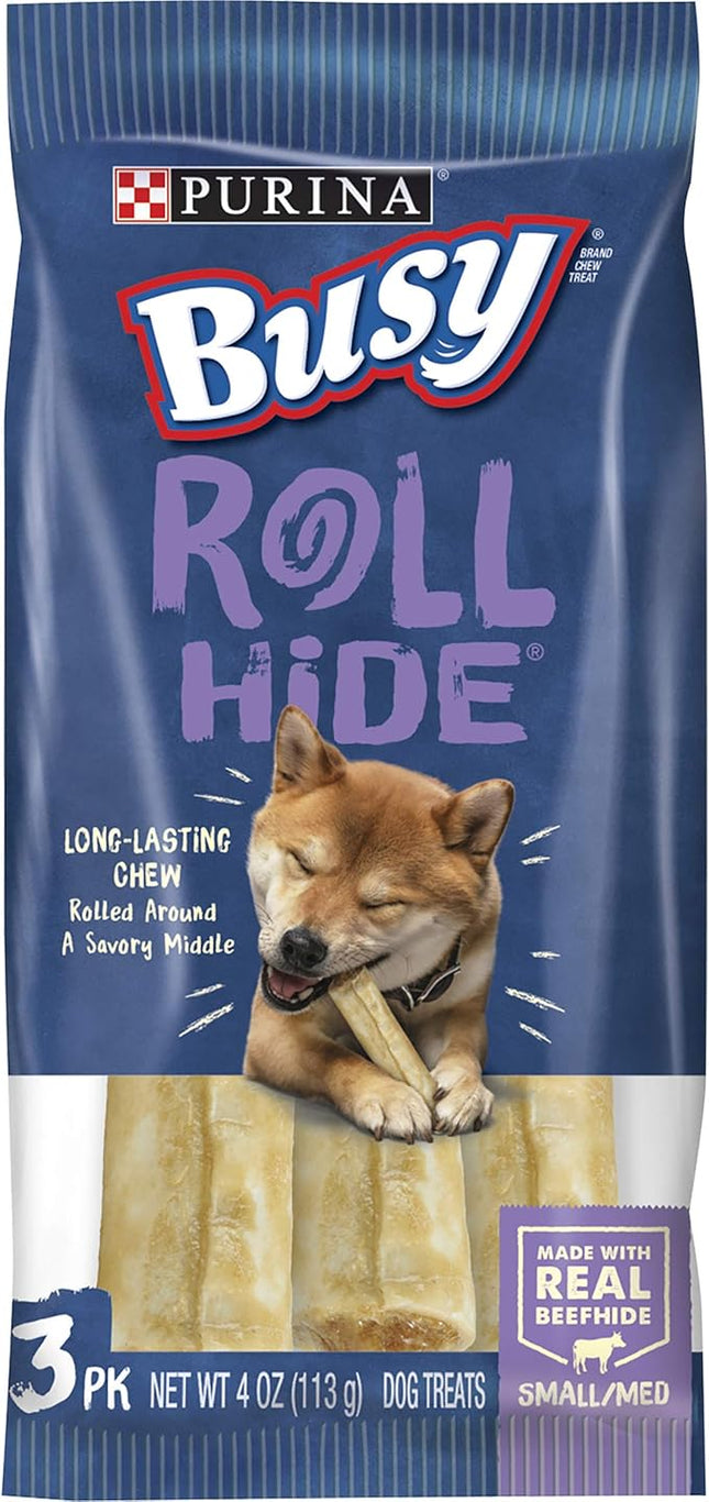 Purina Busy Rawhide Small/Medium Breed Dog Bones, Rollhide - (Pack of 12) 3 ct. Pouches
