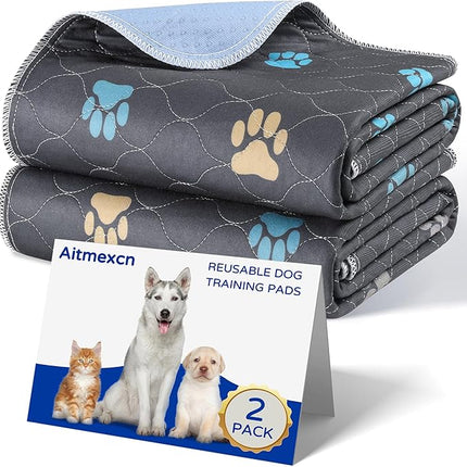 Aitmexcn Washable Dog Pee Pad, 2PCS 100% Waterproof Whelping Training Mat for Puppy/Senior, Fast Drying Reusable Pads for Indoor, Outdoor and Car Travel - 36'' x 48''