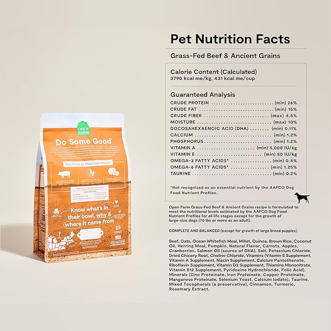 Open Farm, Ancient Grains Dry Dog Food, Protein-Rich & Nutrient Dense, 90% Animal Protein Mixed with Non-GMO Fruits, Veggies and Superfoods, Farmer's Table Pork Recipe, 4lb Bag