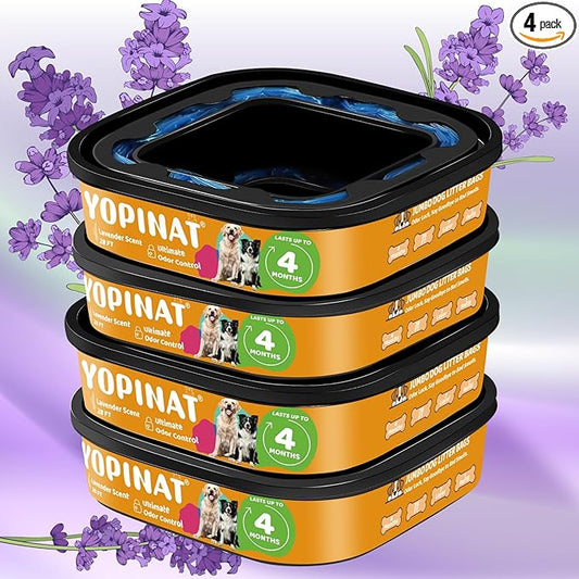 Jumbo Square Refill Bags 4 Pack Lasts Up to 16 Months Compatible with Pet Genie Dog Waste Disposal System Pails Lavender Scented Dog Poop Bags for Dogs 7-Layers EVOH Pet Waste Refills for Odor Control