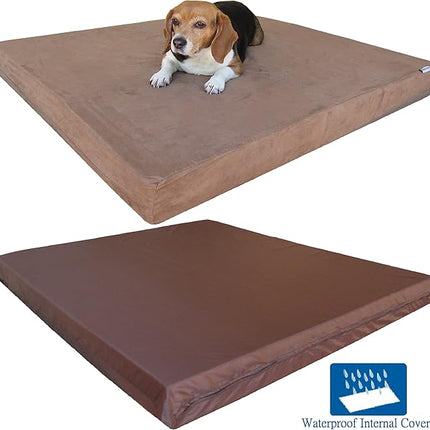 Dogbed4less Orthopedic Dog Bed with Gel Memory Foam for Medium Large Pet, Waterproof Liner, Durable Microsuede Brown Cover, 41X27X4 Inch (Fit 42X28 Crate)