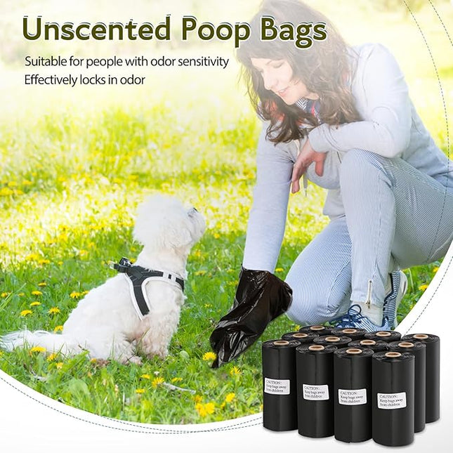 Dog Poop Bags Rolls Refill: TVOOD 280 Count Unscented Doggie Poop Bags with Dispenser Leak Proof and Thick Poo Bag for Pet Waste (Black)