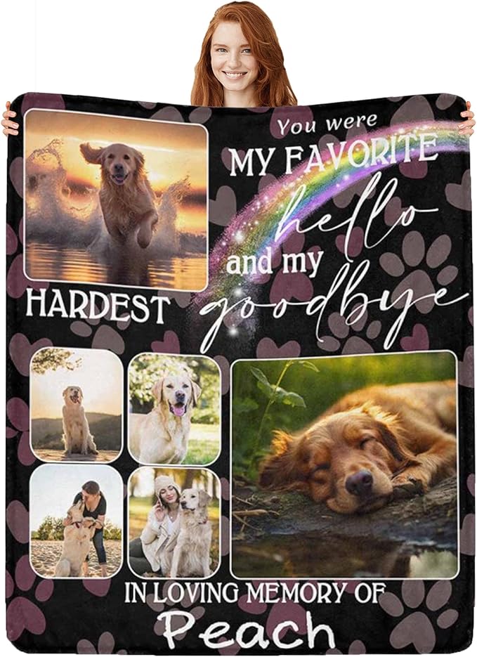 Custom Dog Memorial Gifts for Loss of Dog Cat, Personalized Dog Blankets with Photos, Pet Memorial Throw Blanket Gifts, Pet Loss Gifts, in Loving Memory Blanket for Dog Cat Lovers Dog Mom Dog Dad