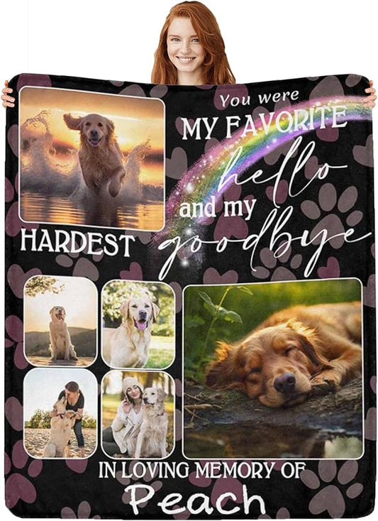 Custom Dog Memorial Gifts for Loss of Dog Cat, Personalized Dog Blankets with Photos, Pet Memorial Throw Blanket Gifts, Pet Loss Gifts, in Loving Memory Blanket for Dog Cat Lovers Dog Mom Dog Dad