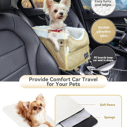 PETSFIT Dog Car Seats for Small Dogs with Safe Protection Hooks, Small Dog Car Seat with Upgraded Safety Tethers, Washable Cushion, Center Console Dog Car Seat (Yellow)