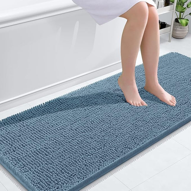 OLANLY Bathroom Rugs 59x20, Extra Soft Absorbent Chenille Bath Rugs, Rubber Backing Quick Dry, Machine Washable Bath Mats for Bathroom Floor, Tub and Shower, Home Decor Accessories, Airy Blue