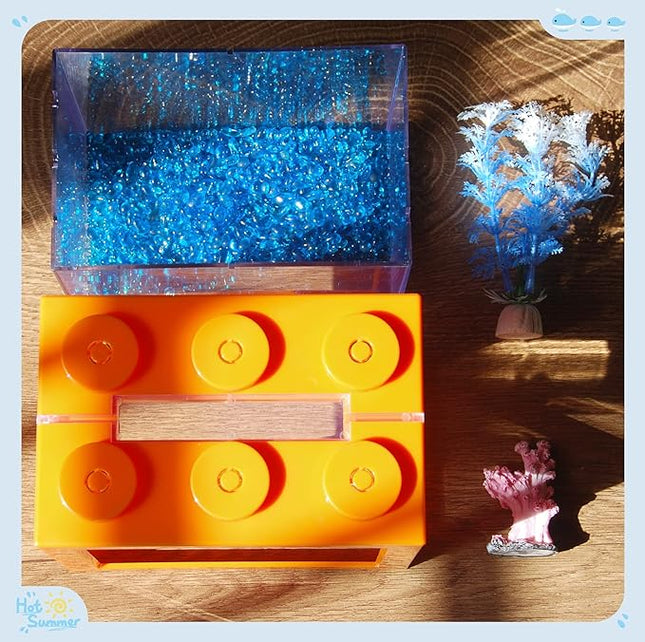 Small Betta Fish Tank, Stackable Mini Fish Tank Aquarium Tank Kit, 3/5 Gallon Rectangular Fish Bowl with Aquarium Gravel Decoration, Tiny Cube Tank for Seaweed Balls Sea Monkeys