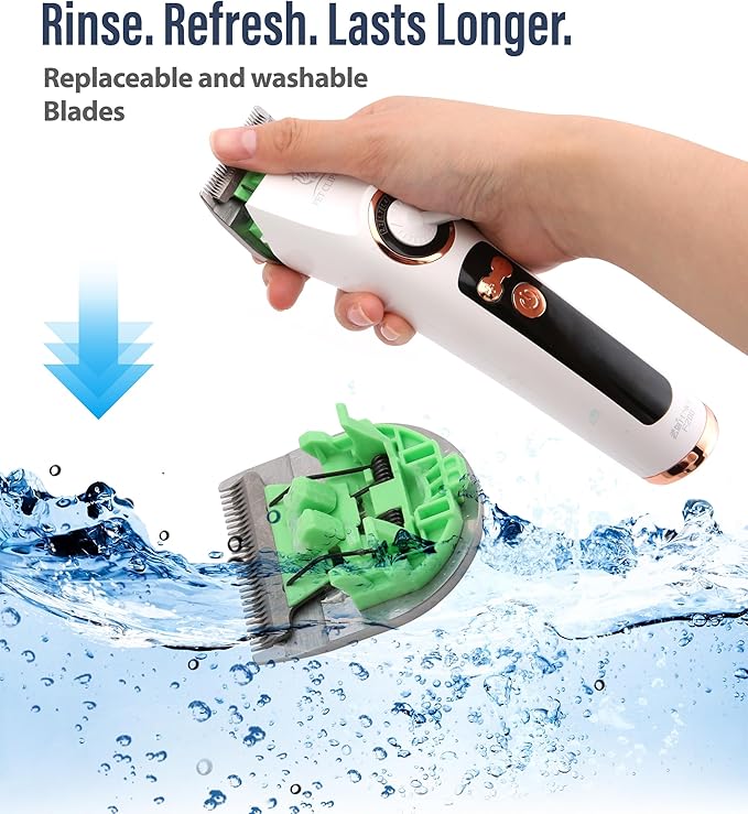 Professional Dog Grooming Clippers with 12H Runtime & Replaceable 440C Blade, 3-Speed Low Noise Electric Dog Shaver for Thick, Matted, Curly Hair, Cordless Clipper for Groomer & Home Use, White