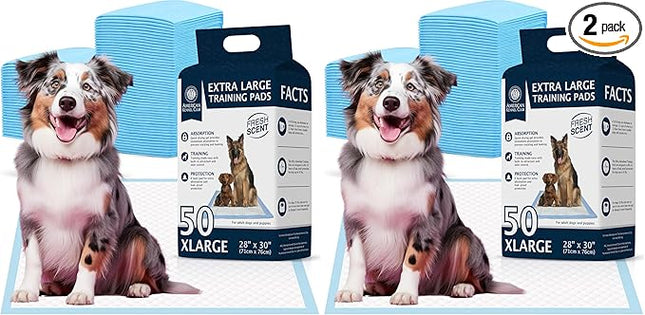 American Kennel Club Scented Puppy Training Pads with Ultra Absorbent Quick Dry Gel – 28 x 30 Pee Pads for Dogs - Fresh Scented - 50 Count, XL (Pack of 2)