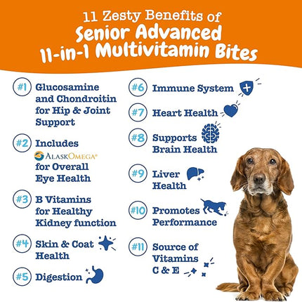 Zesty Paws Senior Dog Multivitamin Treats - Glucosamine for Dogs + Digestive Enzymes & Probiotics - Grain Free Dog Vitamins and Supplements for Skin & Coat + Immune Health Chicken - Advanced - 60ct
