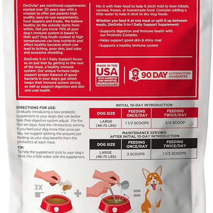 Dinovite Probiotic Supplement for Dogs, Omega 3, Hot Spot Relief, Skin & Coat Supplement, 90 Day Supply for Large Dogs