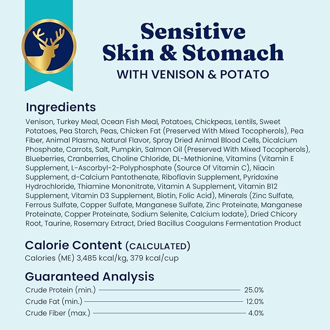 Solid Gold Dry Dog Food for Sensitive Stomachs - Grain Free & Gluten Free w/Venison, Pumpkin & Probiotics for Gut Health & Digestion - Sensitive Stomach Dog Food for All Ages - Nutrientboost –3.75LB