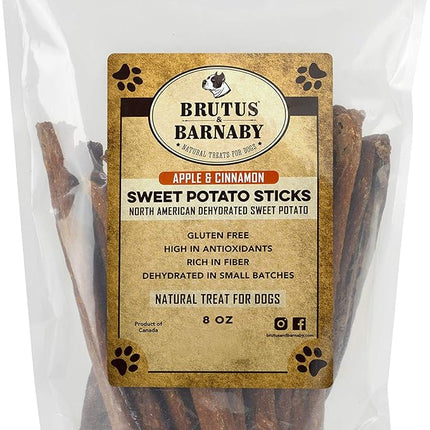 BRUTUS & BARNABY USA Sweet Potato Dog Treats - Crunchy Grain Free Cinnamon Apple Sticks, Promotes Positive Gut Health with Natural Anti-Diarrhea Properties (Cinnamon & Apple, 8 oz)