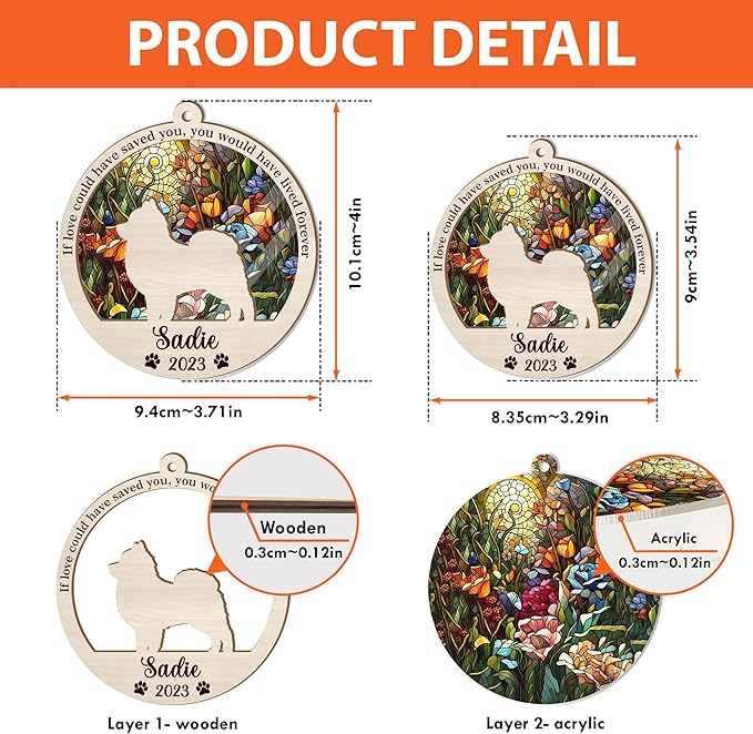 NAZENTI Shetland Sheepdog-Sheltie Hanging Ornament, Personalized Pet Memorial Suncatcher with Name, Christmas Gift for Dog Lovers