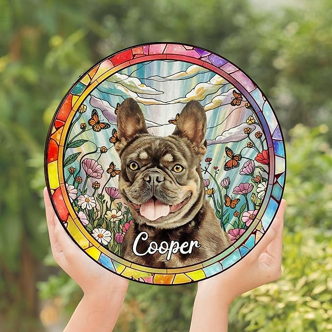 Custom Dog Portrait Stained Glass Window Hangings, Pet Stained Glass Suncatcher, Loss of Dog Sympathy Gift Personalized, Custom Name Dog Memorial Gifts