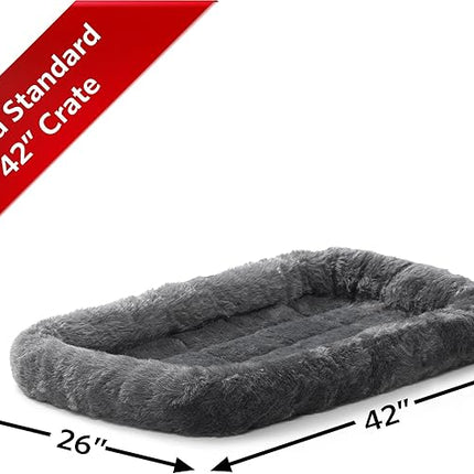 New World Dog Bed – Gray Faux Fur Bolster, Ultra-Soft and Machine Washable, Fits 42-Inch Crates and Carriers, for Large Sized Breeds