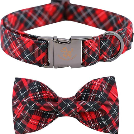 Elegant little tail Christmas Dog Collar, Pet Collar Plaid Soft with Comfy Bowtie Dog Collars Holiday Adjustable Pet Gift Collars for Small Medium Large Dogs
