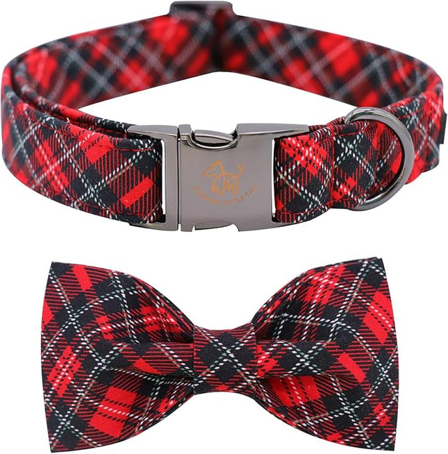 Elegant little tail Christmas Dog Collar, Pet Collar Plaid Soft with Comfy Bowtie Dog Collars Holiday Adjustable Pet Gift Collars for Small Medium Large Dogs