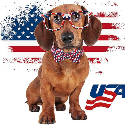 Lionheart glory American Flag Dog Collar 4 of July Independence Patriotic Dog Bow Collars Heavy Duty Adjustable Soft Collar with Bowtie for Large Dogs Pet Gift