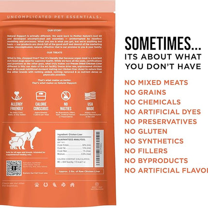 Natural Rapport Chicken Liver Dog Treats - The Only Freeze Dried Chicken Liver Dogs Need - Grain-Free Chicken Bites, Dog Treats for Small and Large Dogs (8 oz.)