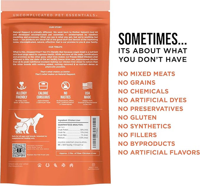 Natural Rapport Chicken Liver Dog Treats - The Only Freeze Dried Chicken Liver Dogs Need - Grain-Free Chicken Bites, Dog Treats for Small and Large Dogs (8 oz.)