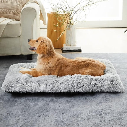 BFPETHOME Dog Beds for Large Dogs, Plush Dog Crate Bed Fluffy Cozy Kennel Pad for Sleeping &Ease Anxiety, Washable Pet Mats with Anti-Slip Bottom for Large Medium Dogs, Pet Bed, Grey